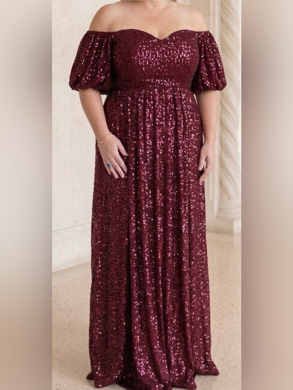 Women’s Burgundy Sequin Maxi Skirt